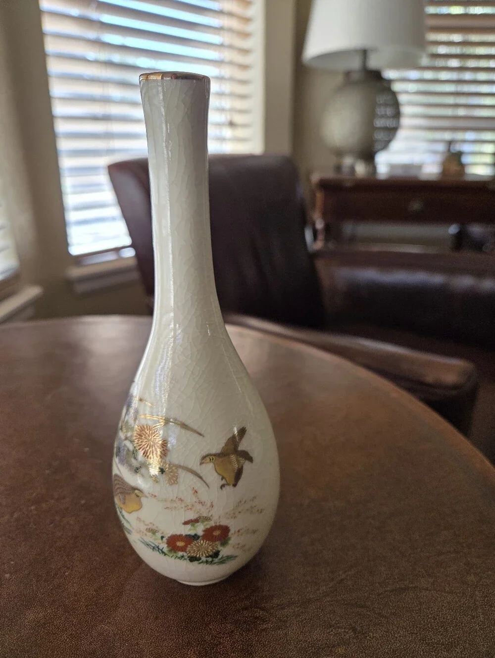 Vintage Otagiri Japan Quail & Chrysanthemum Porcelain Bud Vase